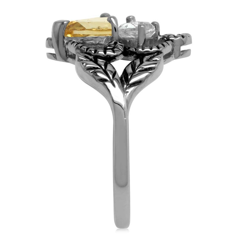 Silvershake Citrine Smoky Quartz and White Topaz 925 Sterling Silver Vintage Style Leaf Ring Size 6 - Image 3